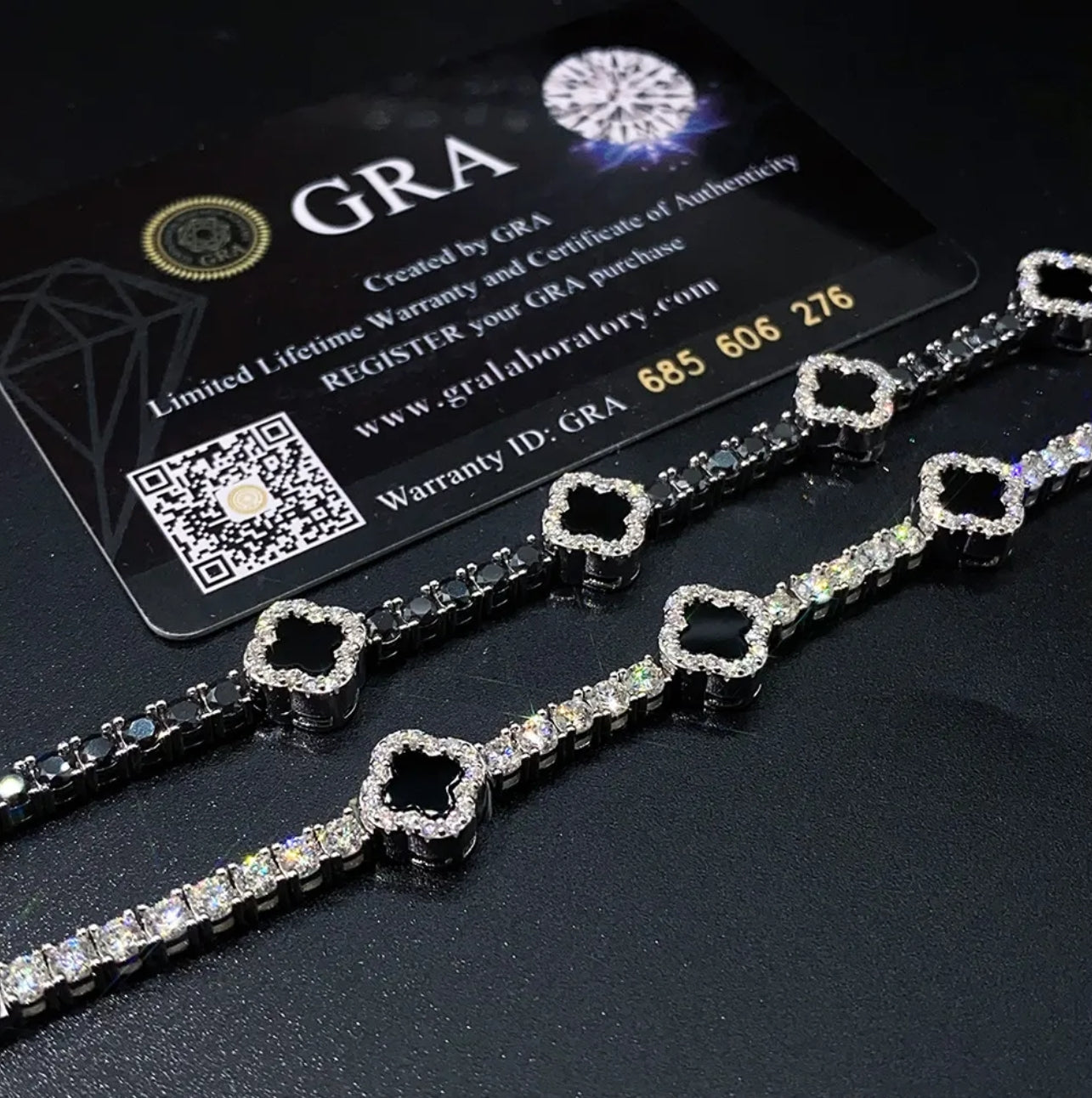 Iced Out Black Agate Clover Bracelet