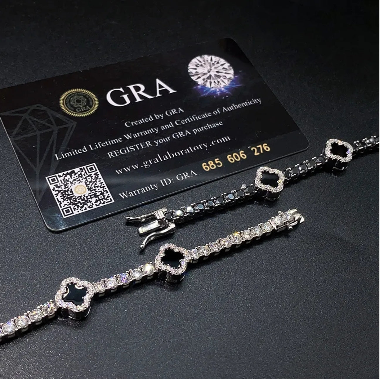 Iced Out Black Agate Clover Bracelet