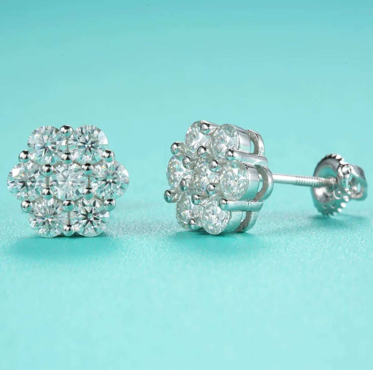 VVS Diamond Cluster Stud Screw Back Earrings