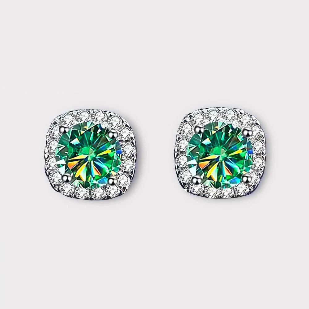 Square Moissanite Halo Earrings