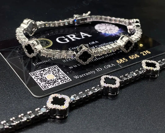 Iced Out Black Agate Clover Bracelet