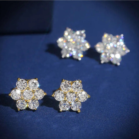 VVS Diamond Cluster Stud Screw Back Earrings