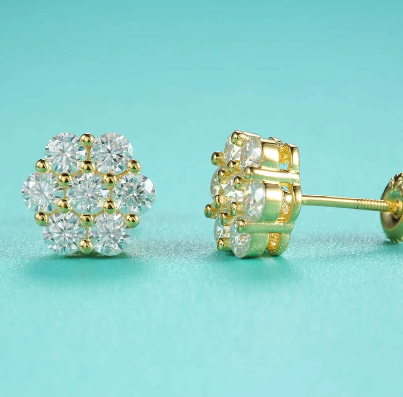 VVS Diamond Cluster Stud Screw Back Earrings